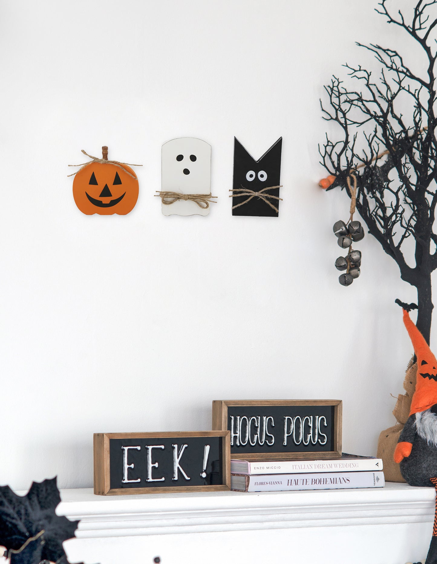 Set of 3 Halloween Table Decor - Black, Orange, White