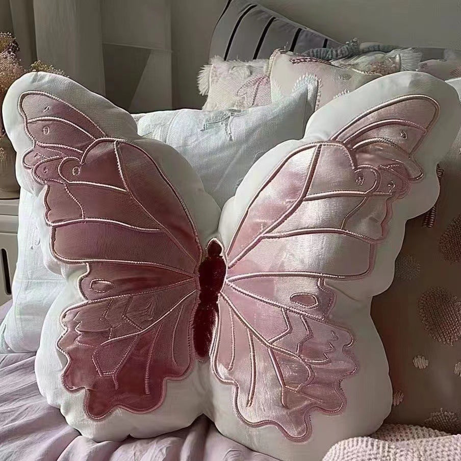 Cute Heart Butterfly Moth Pillow - Soft Bedside Cushion for Kids & Teens