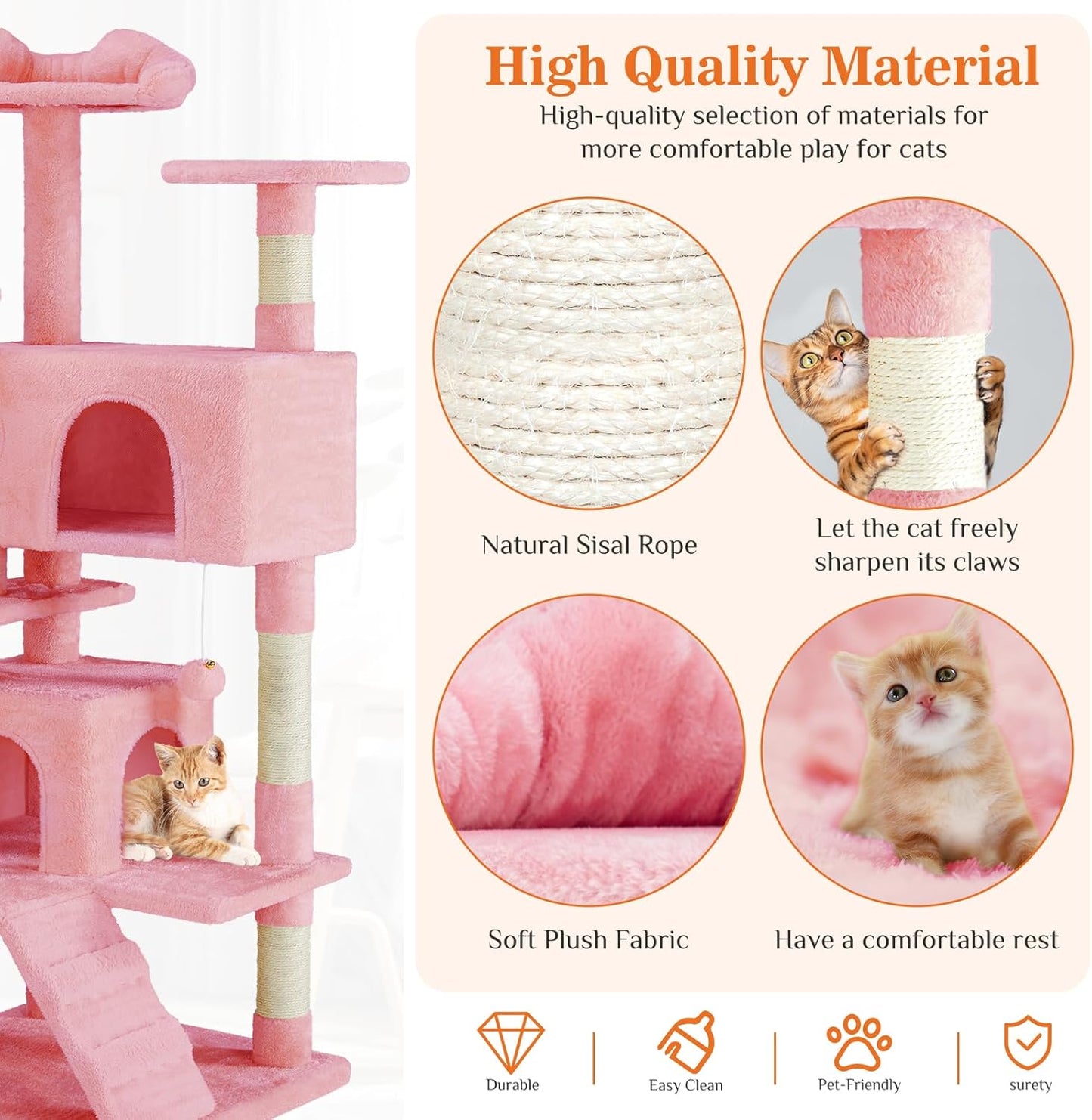 Multi-Level Cat Tree Tower with Sisal Posts, Plush Toys, and Play Areas