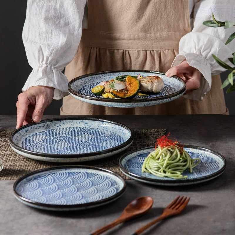 Japanese Style Ceramic Round Dinner Plate - Large Porcelain Tableware