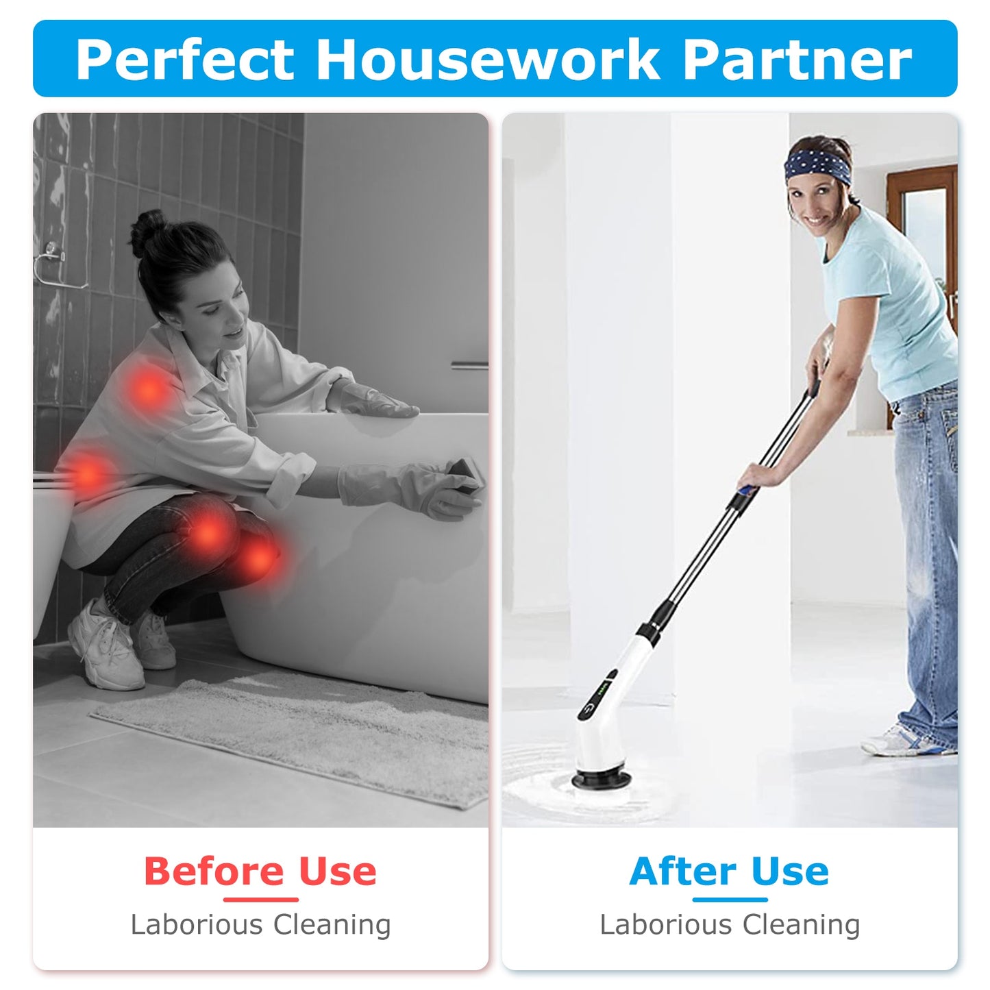 Electric Spin Scrubber Cordless Rechargeable Bathroom & Tile Cleaner with 8 Replaceable Heads