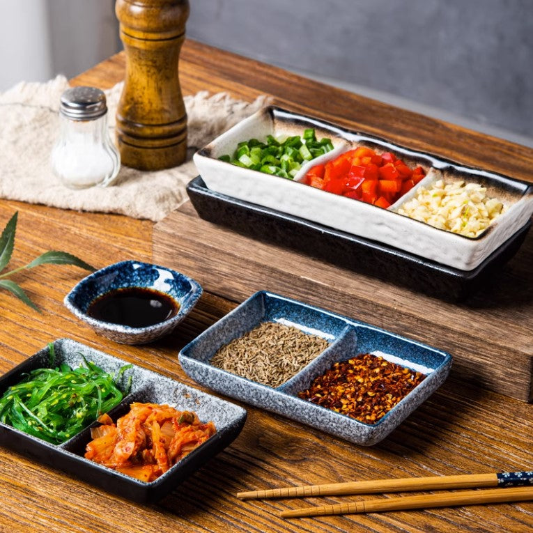 Japanese Style Pottery Seasoning Dish - Rectangular Sauce Dipping Plate 8 Inch