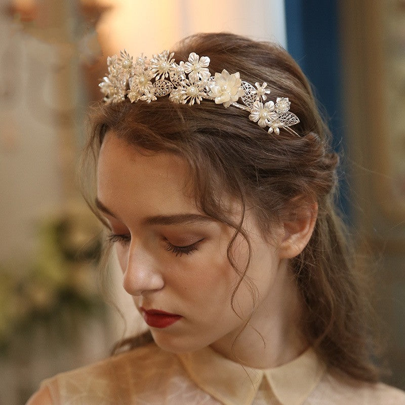Pearl Flower Hair Crown - Silver
