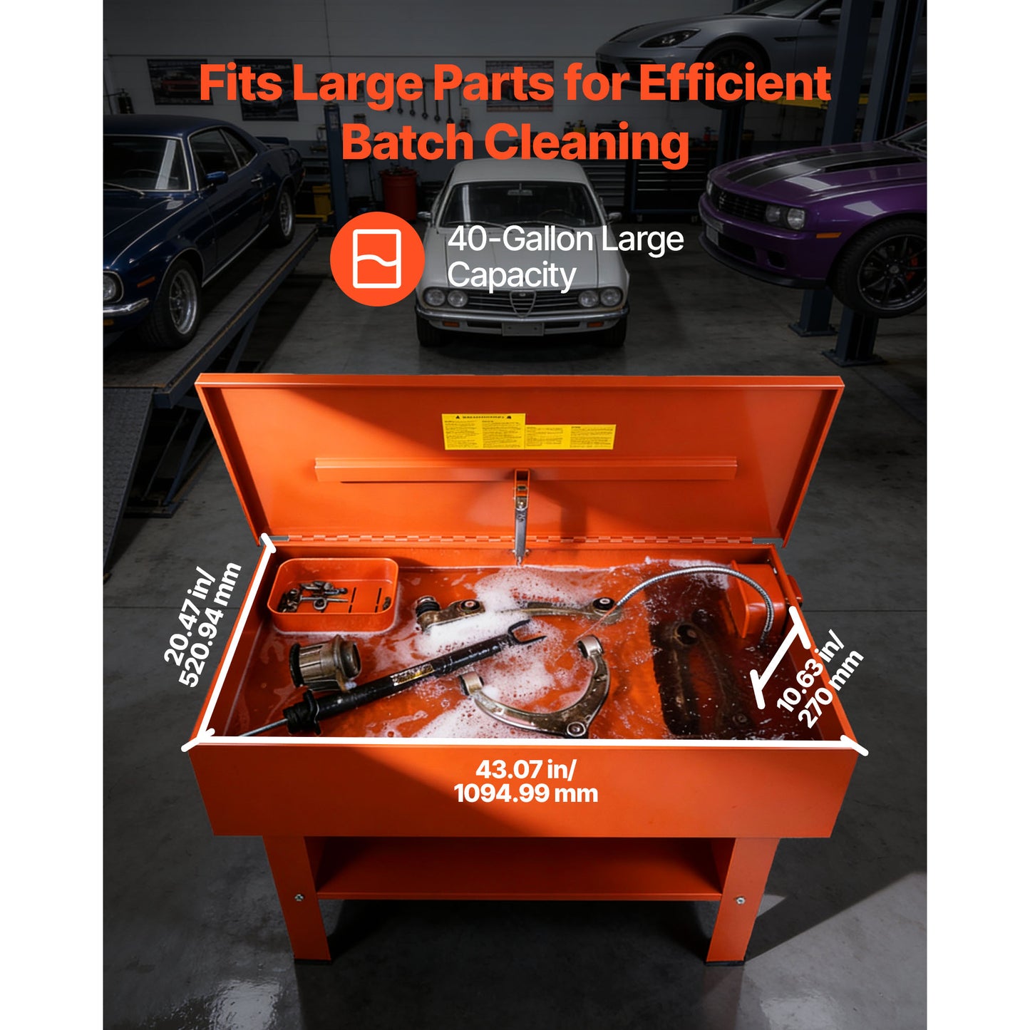 40-Gallon Parts Washer with 17-Gallon Solvent Capacity, Electric Pump for Automotive Cleaning