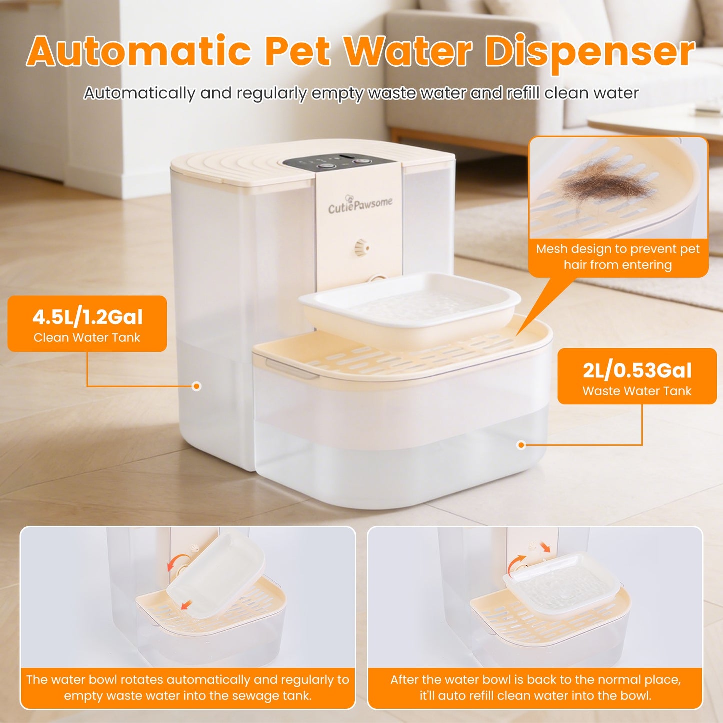 Automatic Pet Water Fountain 4.5L Self-Refilling Cat & Dog Drinking Dispenser