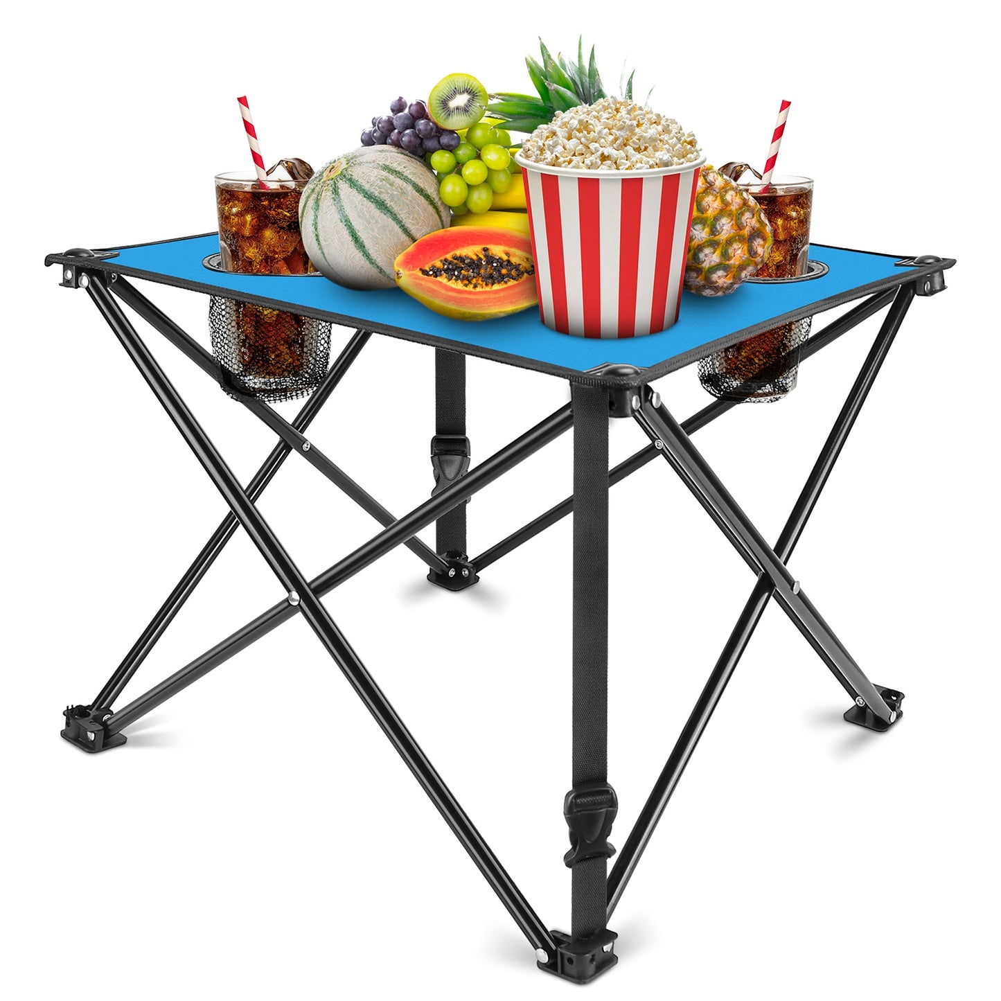 Portable Folding Camping Table with Cup Holders - Multiple Colors & Sets