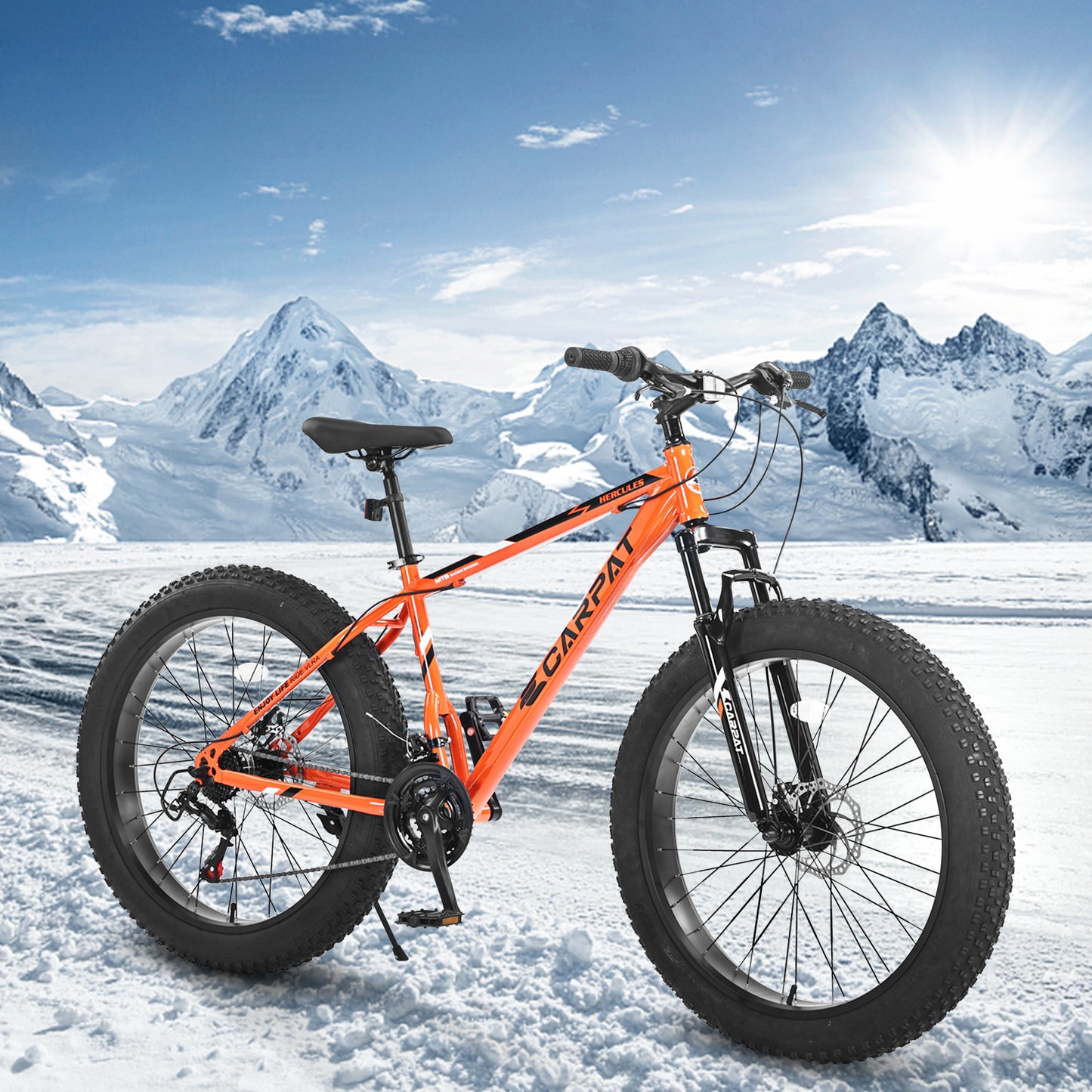 26 Inch Fat Tire Mountain Bike - Full Shimano 21 Speed, Dual Disc Brakes