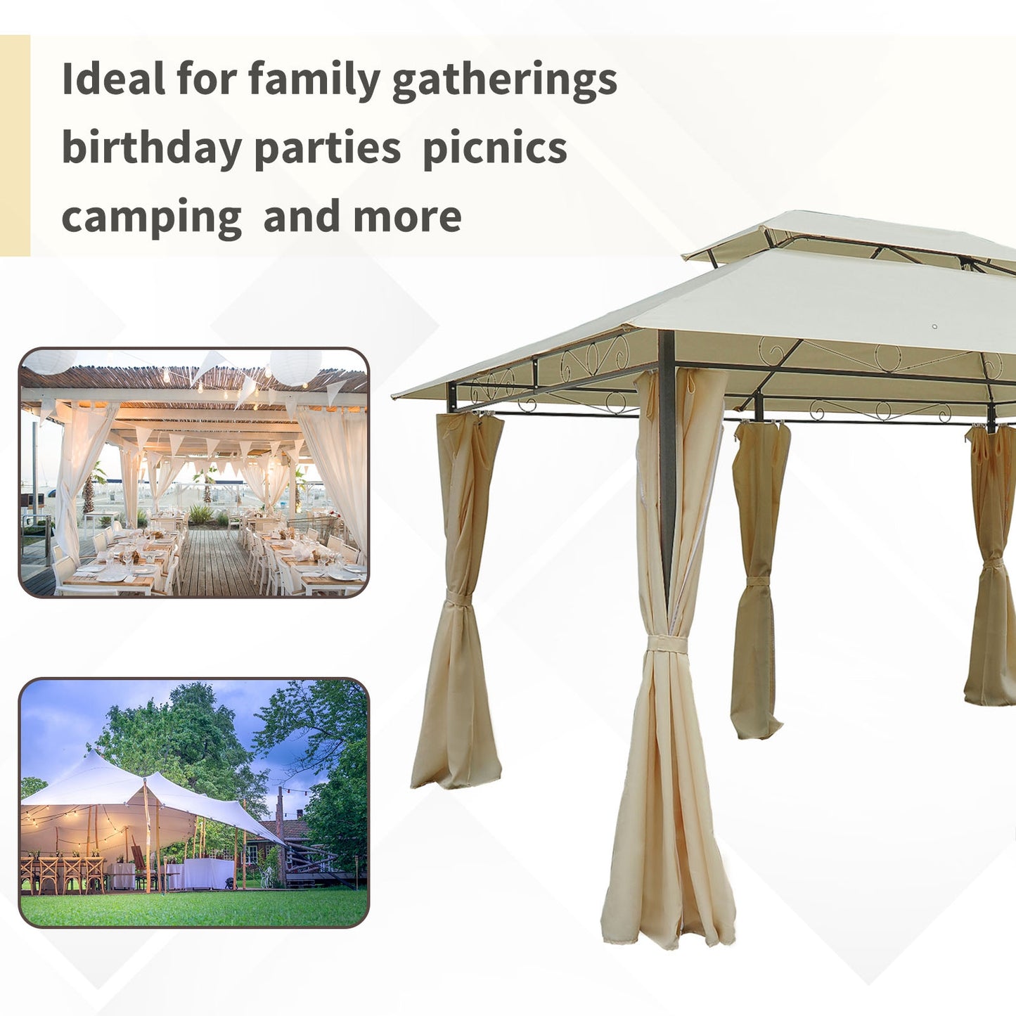 10x13 Outdoor Gazebo Canopy Shelter with Curtains - Cream White