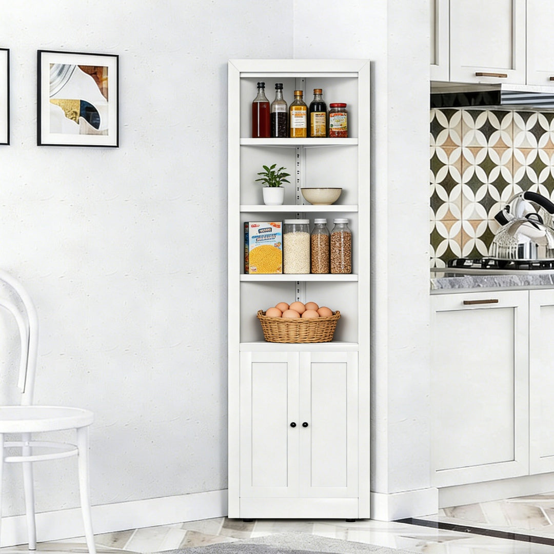 71in Tall Corner Storage Cabinet With 2 Doors, 5-Tier Metal
