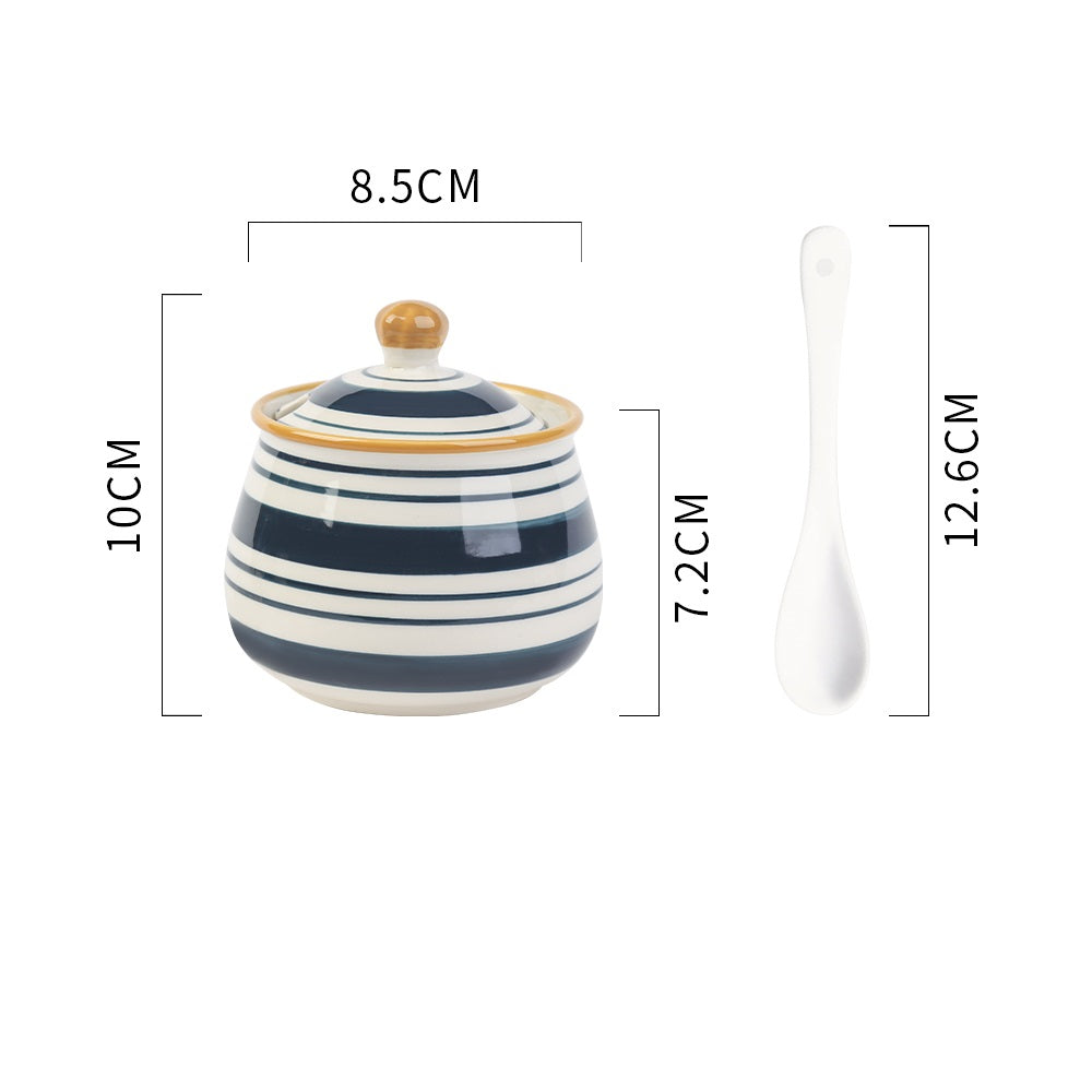 Ceramic Condiment Pot Set with Spoon - Kitchen Tableware, Household