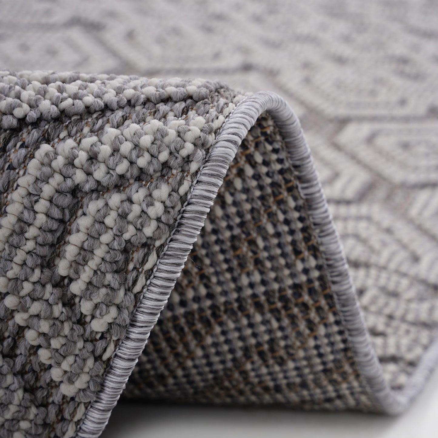 Guros 2X8 Grey White Geometric Indoor Outdoor Runner Rug
