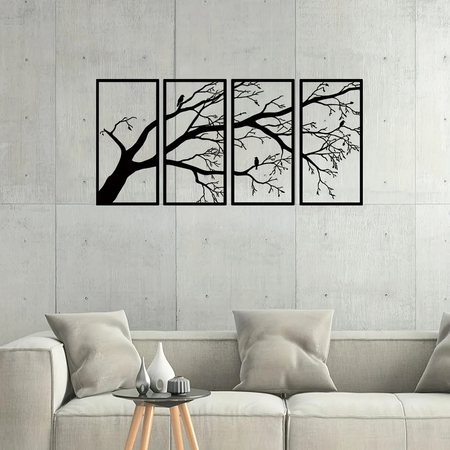 Black Tree of Life Metal Wall Art Decor - Set of 4