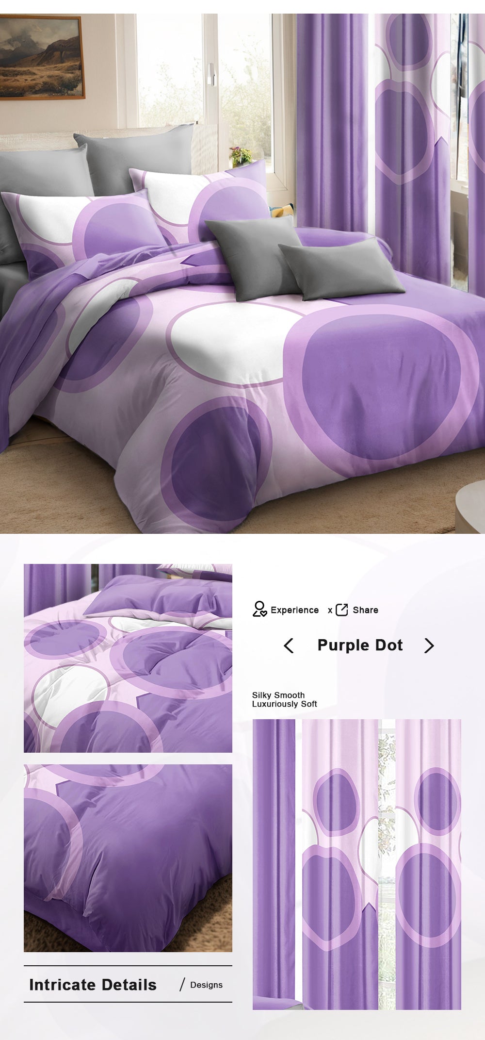 9-Piece Lavender Geometric Room in a Bag Set - Heavyweight Bedspread & Curtains