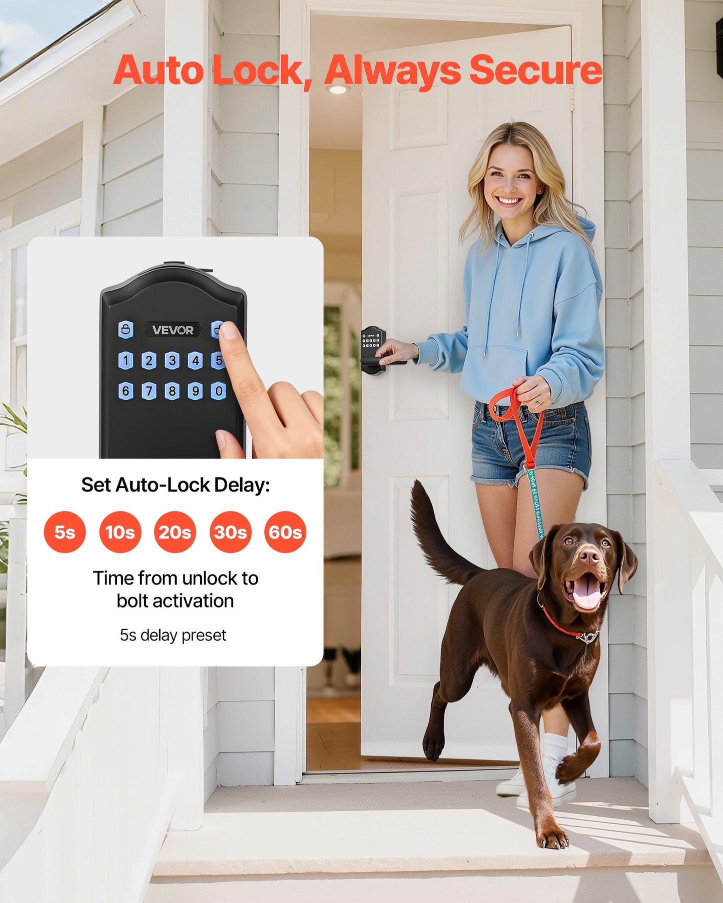 Keyless Entry Door Lock with Handle - Electronic Keypad, Auto Lock, Custom Codes, Matte Black