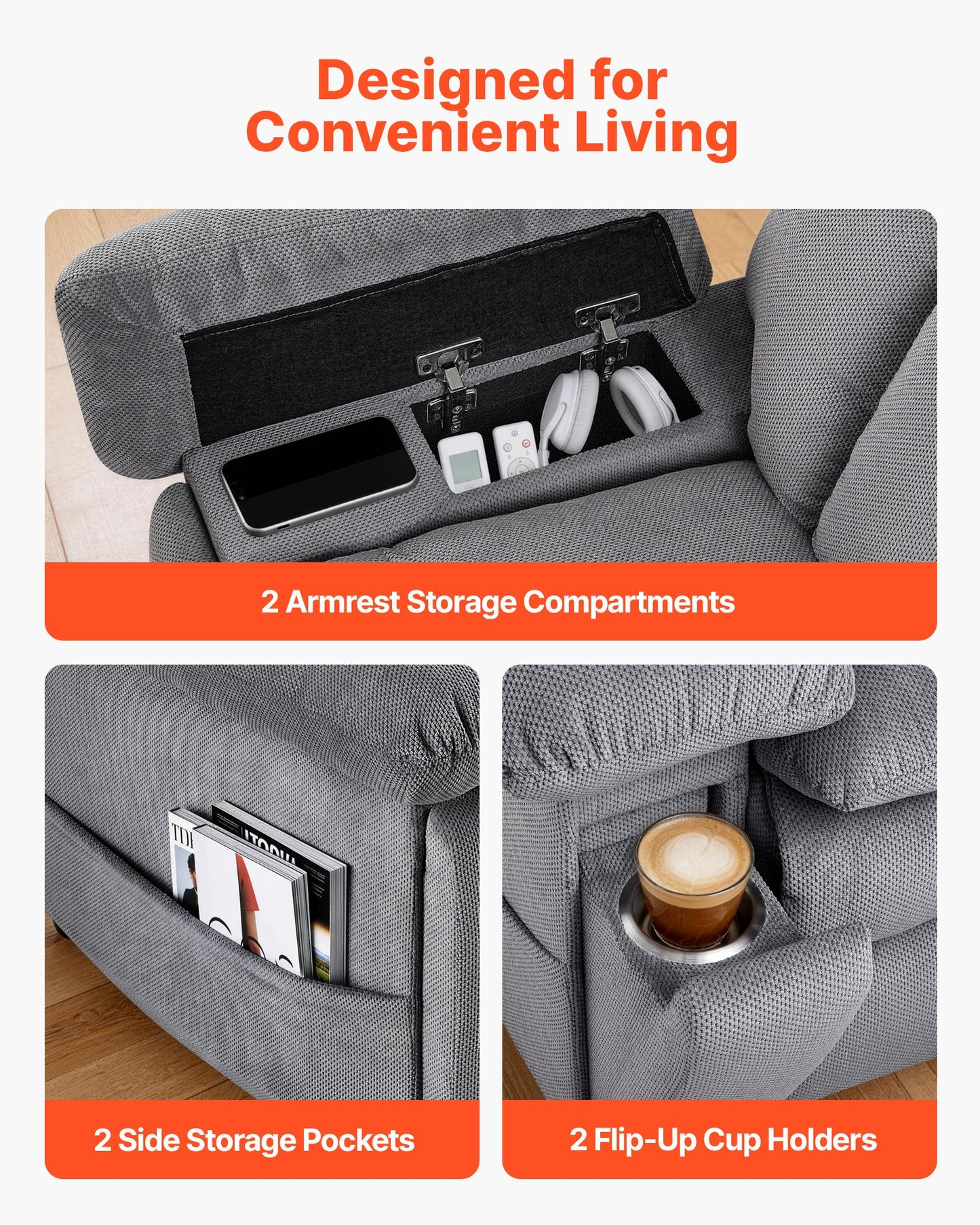 Electric Power Lift Recliner Chair with Heat Massage & Cup Holders - Oversized Gray