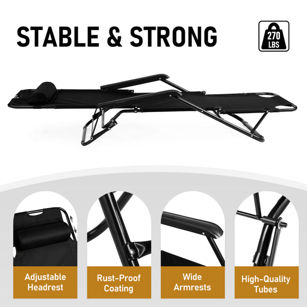 Portable Folding Reclining Chair - Dual Purpose Black