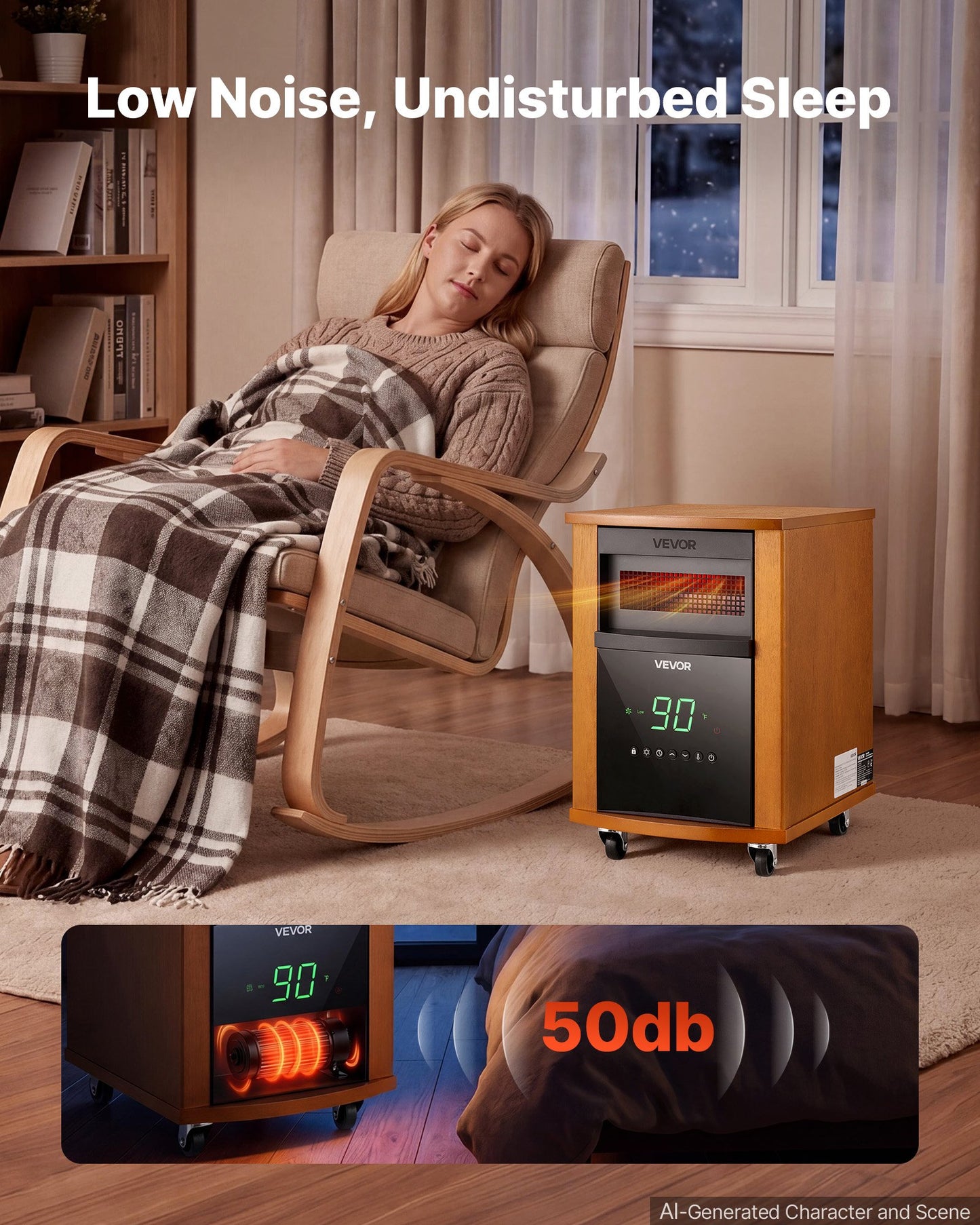 1500W Infrared Space Heater with Remote, 3 Heat Settings, Timer, Portable Wheels