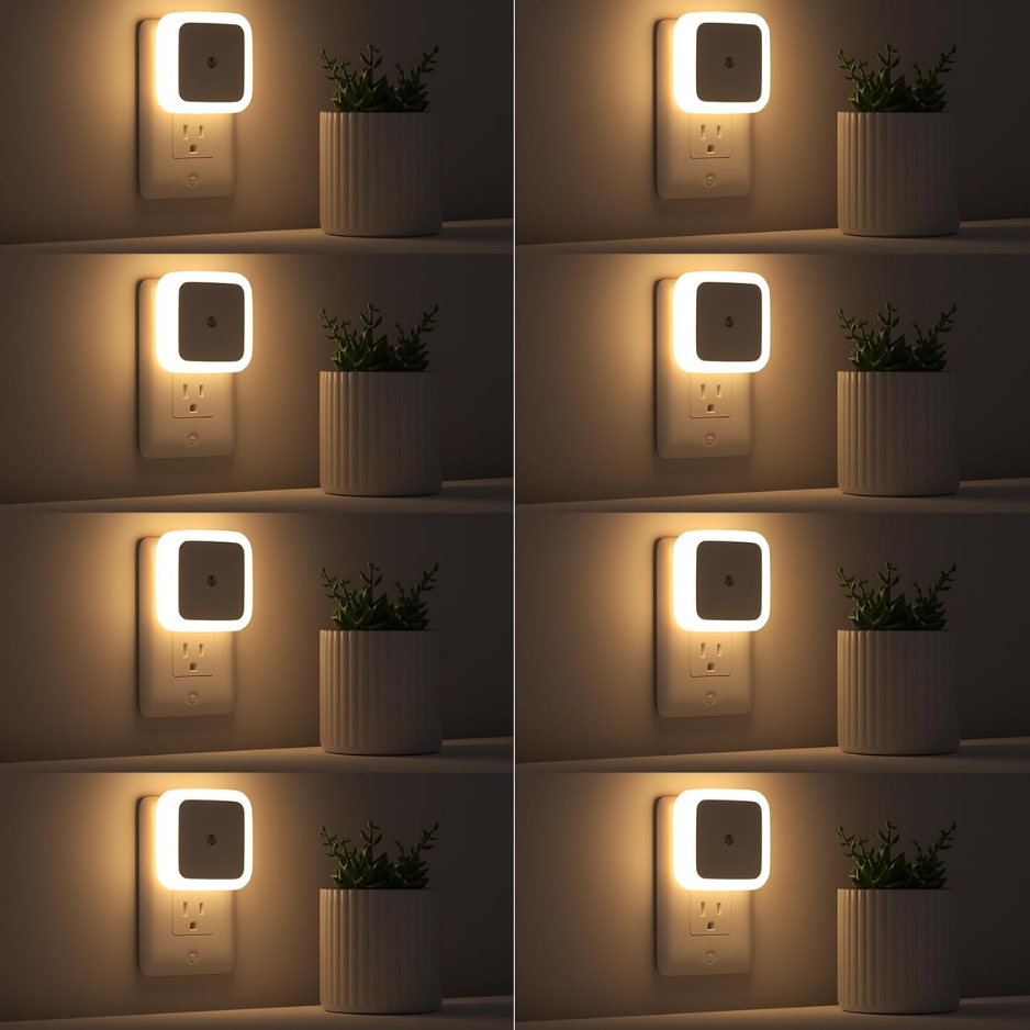 8-Pack Dusk-to-Dawn LED Night Lights Plug-in Wall Lamps Warm White Sensor