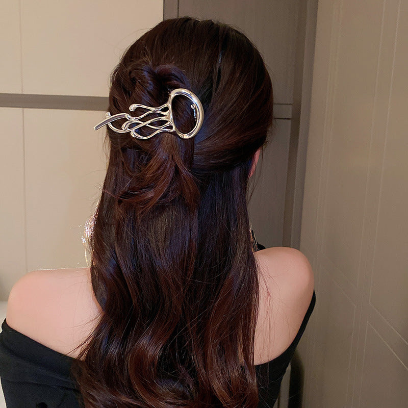 Hollow Jellyfish Geometric Hairpin - Silver