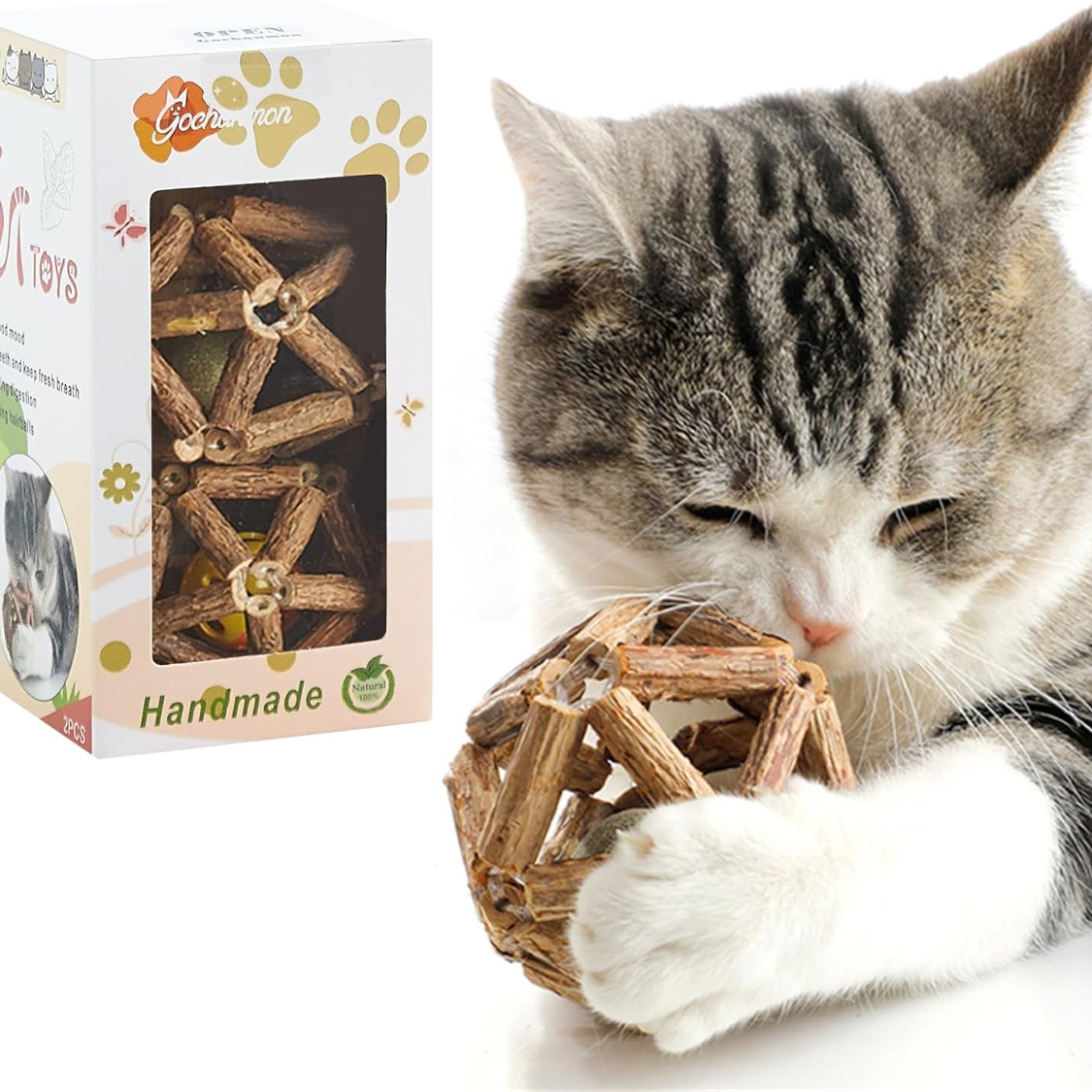 Natural Silvervine Catnip Stick & Ball Chew Toys for Dental & Mood Health