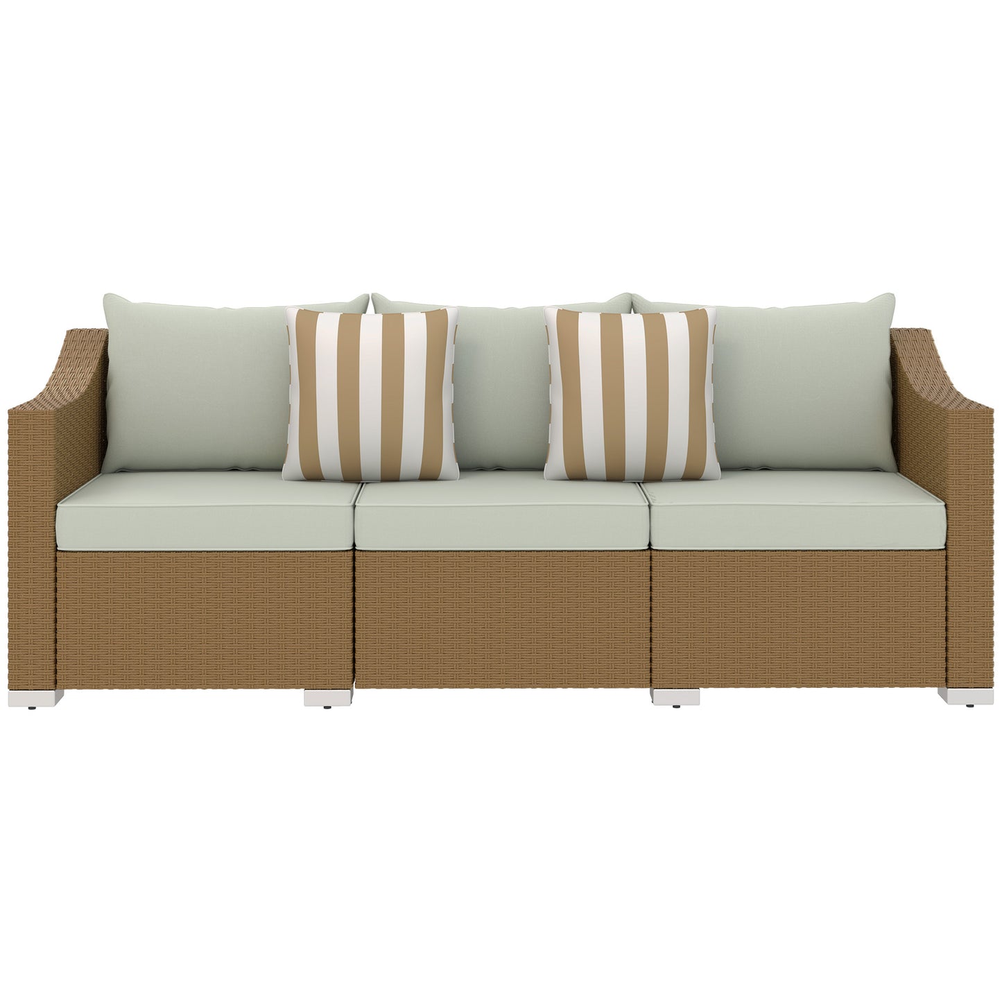 Light Gray Rattan Wicker 3-Seater Outdoor Sofa with Cushions