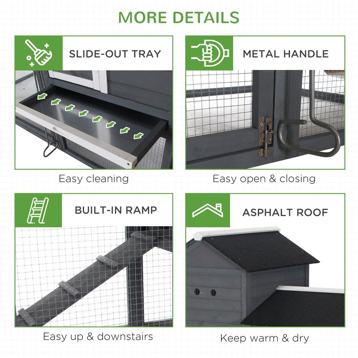 84-Inch Wooden Chicken Coop with Run and Nesting Box - Gray Outdoor Poultry House
