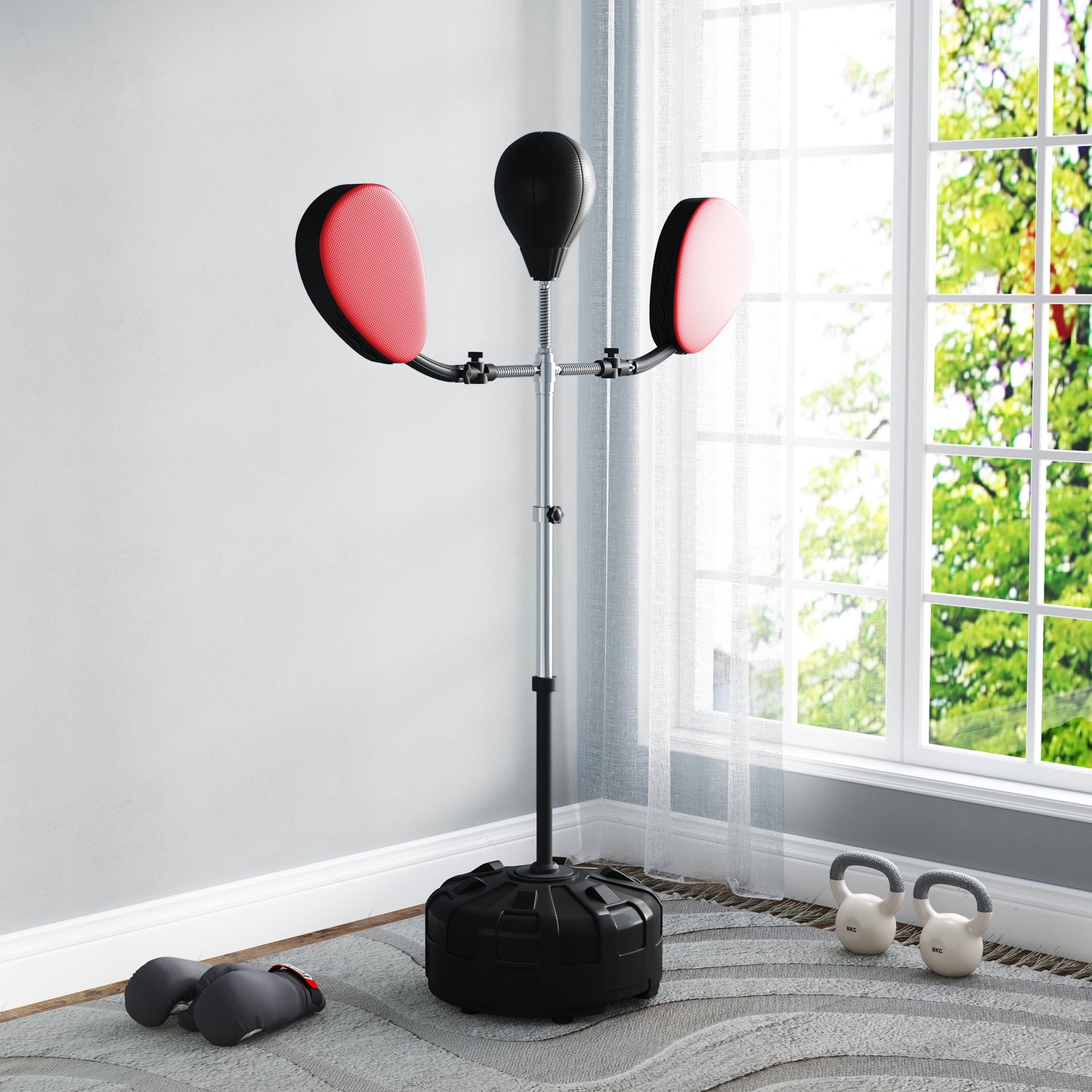 Adjustable Height Boxing Bag with Stand & Target Arms - Black