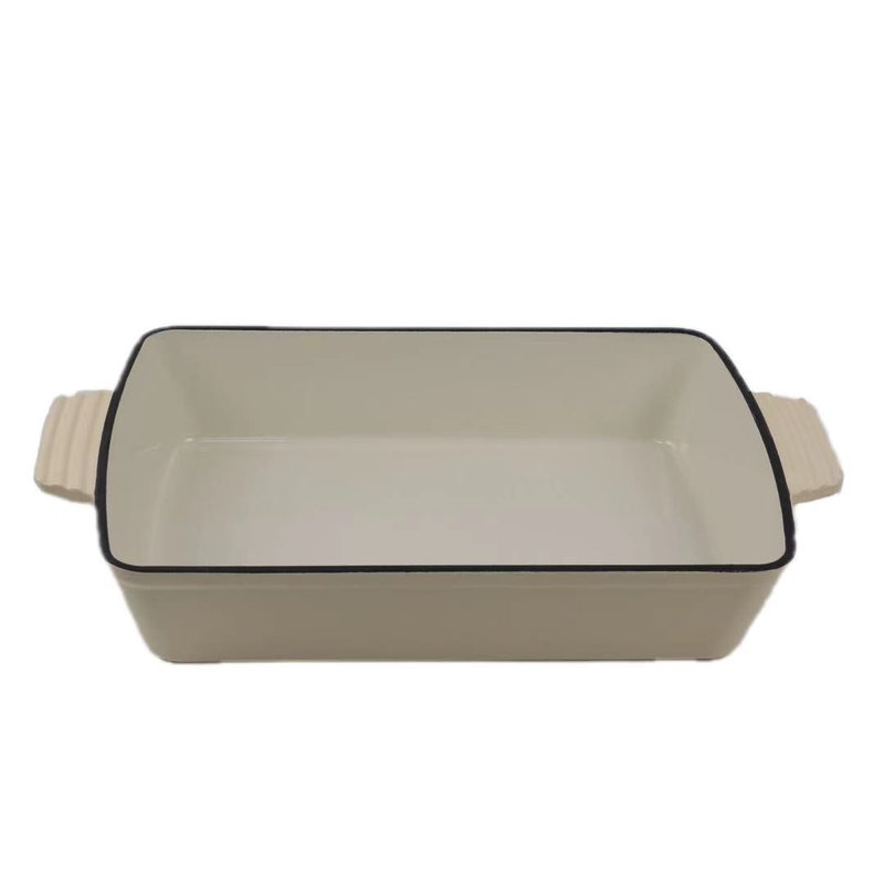 Rectangular Cast Iron Enamel Baking Pan with Handles - Uncoated Kitchen Bakeware