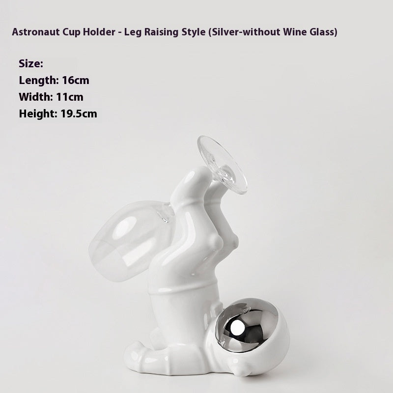 Modern Astronaut Wine Rack Decor - Silver Plated Wine Bottle Holder