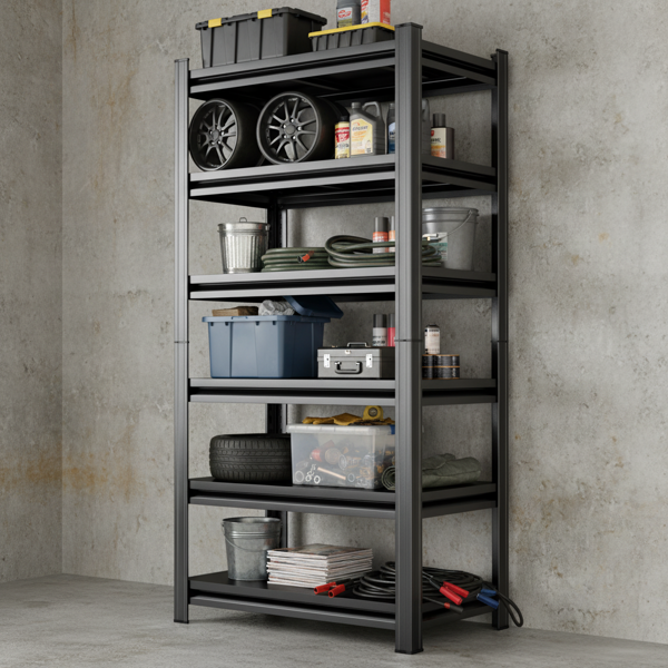 6-Tier Adjustable Metal Storage Rack - 82in High, Black
