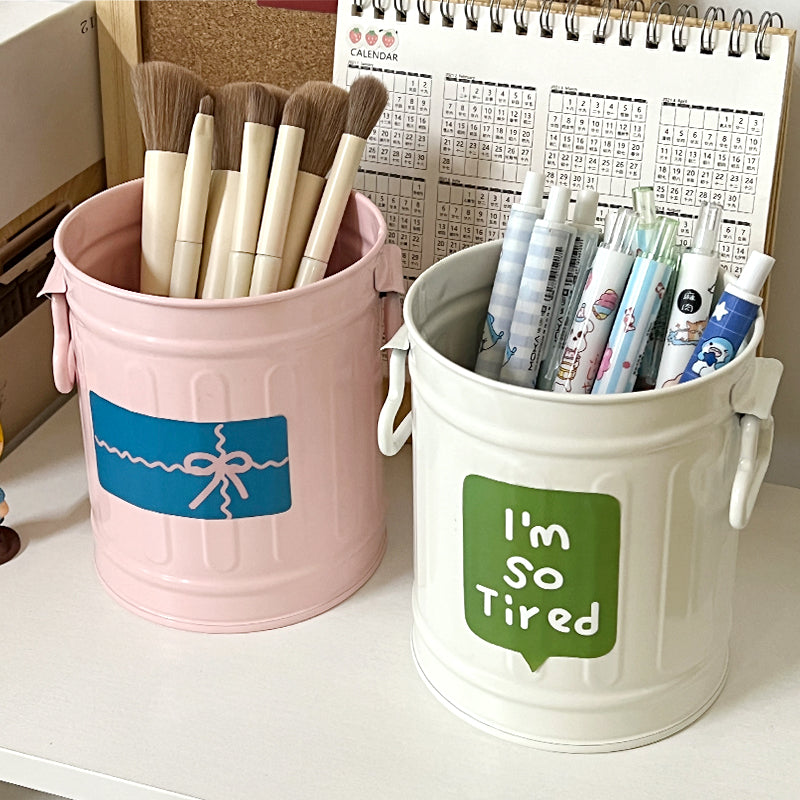 Multi-Color Iron Bucket Pen Holder Storage Organizer for Desk & Makeup
