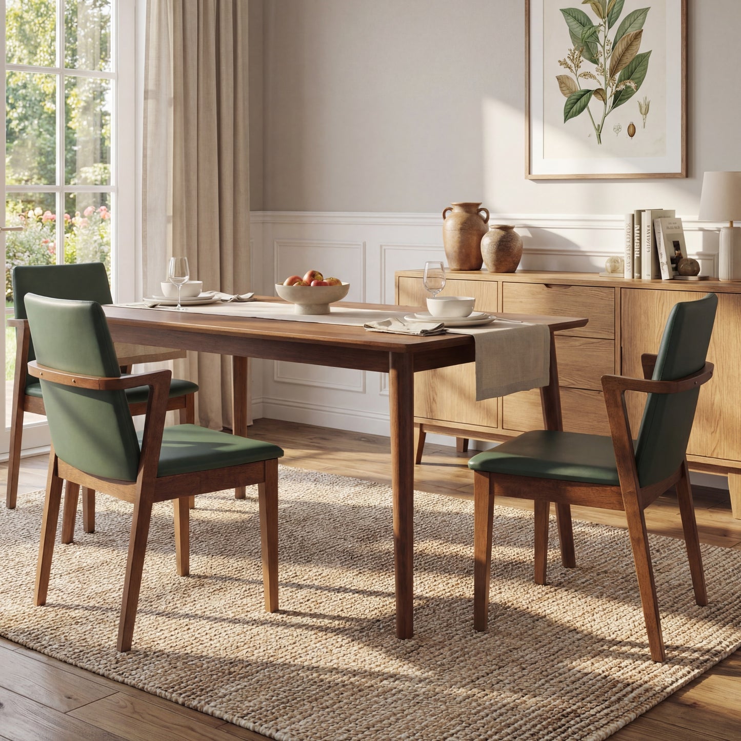 Mid-Century Modern Dining Chairs Set of 2 - Green PU Upholstered