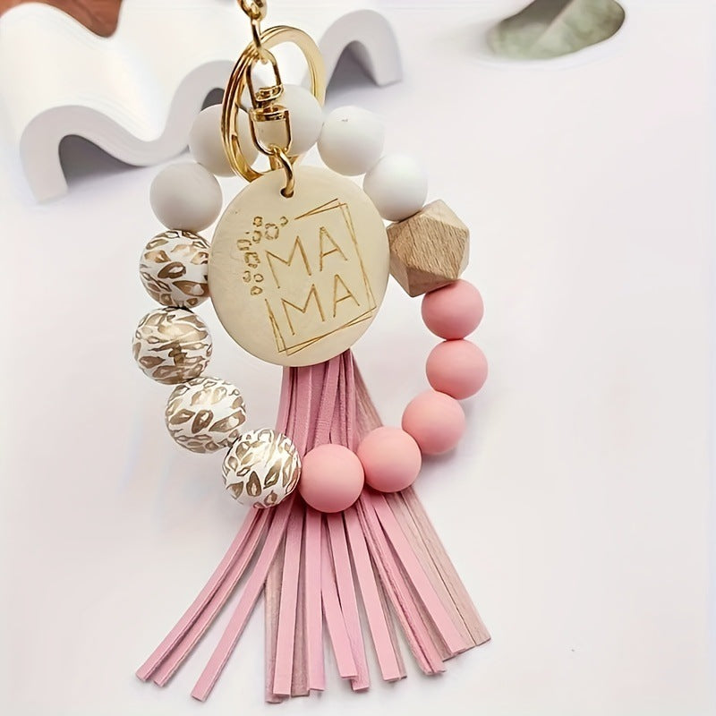 Silicone Beads Bracelet with Tassel & Wooden Bead Keychain - Colorful Gift Accessory