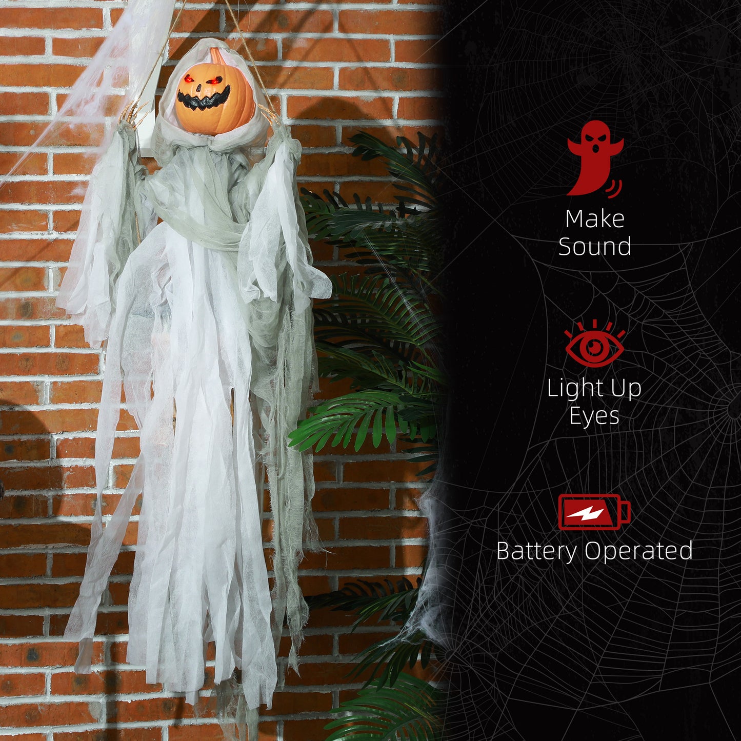 Sound Activated Halloween Pumpkin Ghost Prop with Light Up Eyes