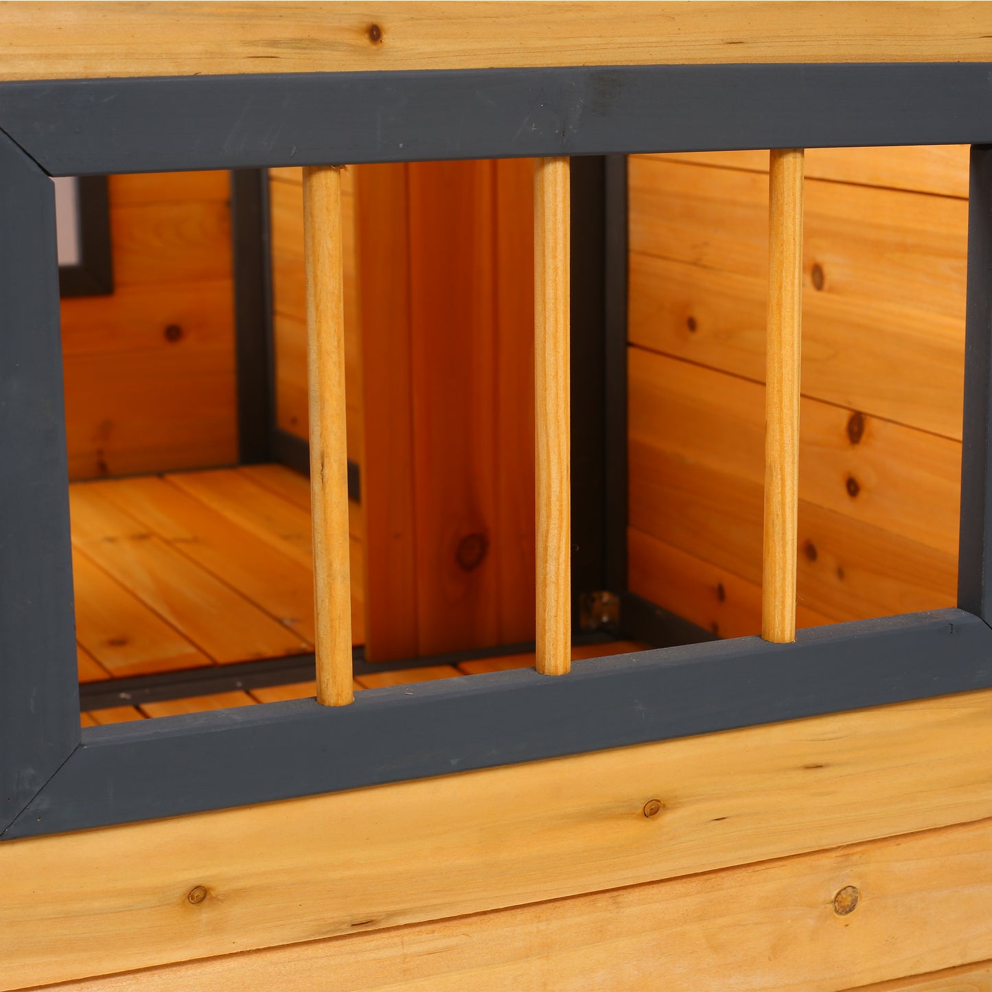 Large Wooden Dog House Outdoor Double Kennel with Porch & Elevated Floor