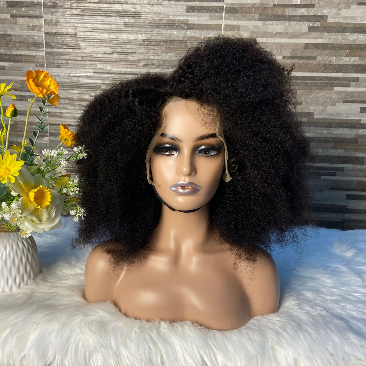 Front Lace Real Explosion Wig - Afro Kinky Curly Synthetic Hair for Ladies
