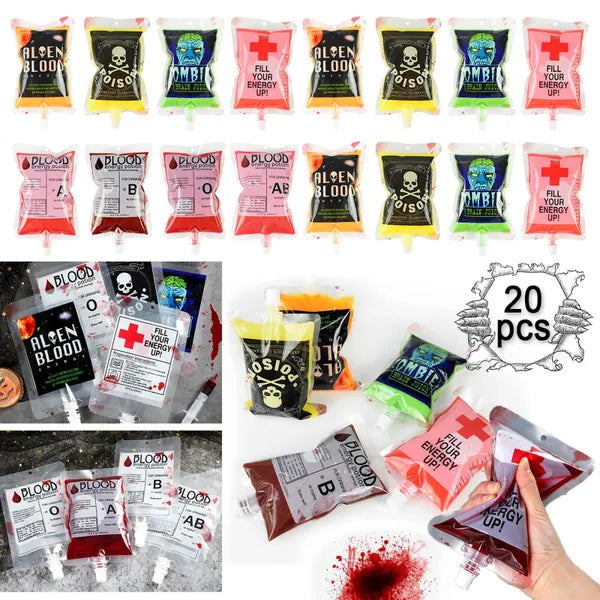 20 Pcs Reusable Blood Bags for Drinks - Leakproof Party Supplies