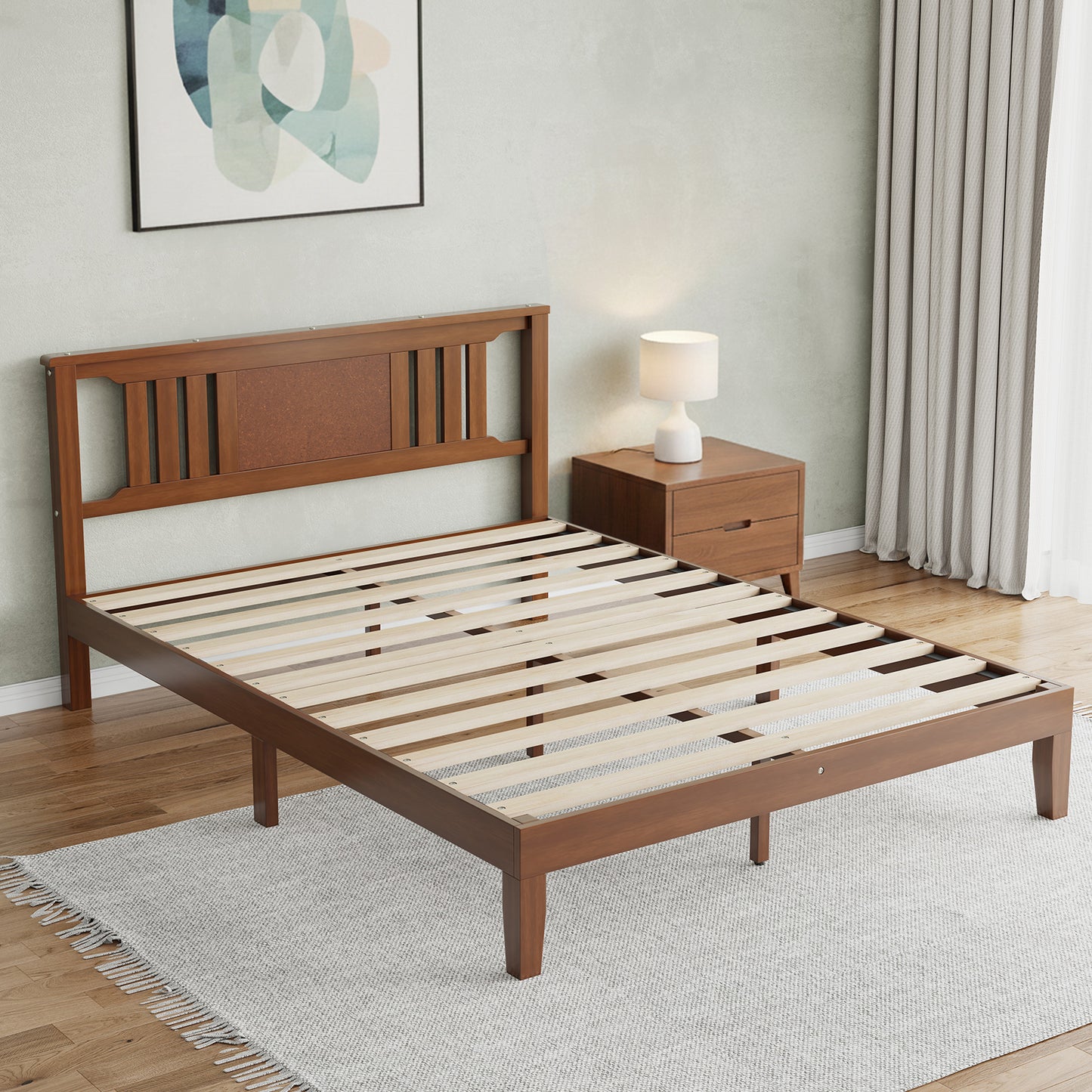 Sturdy Solid Wooden Bed Frame with Headboard - Multiple Sizes