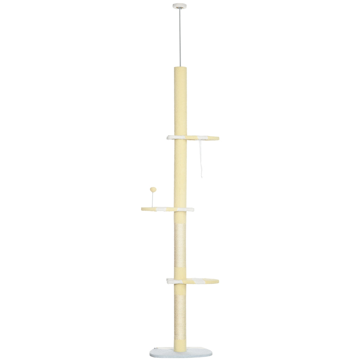 Adjustable Floor-to-Ceiling Cat Tree with Plush Platforms and Scratching Posts - Yellow