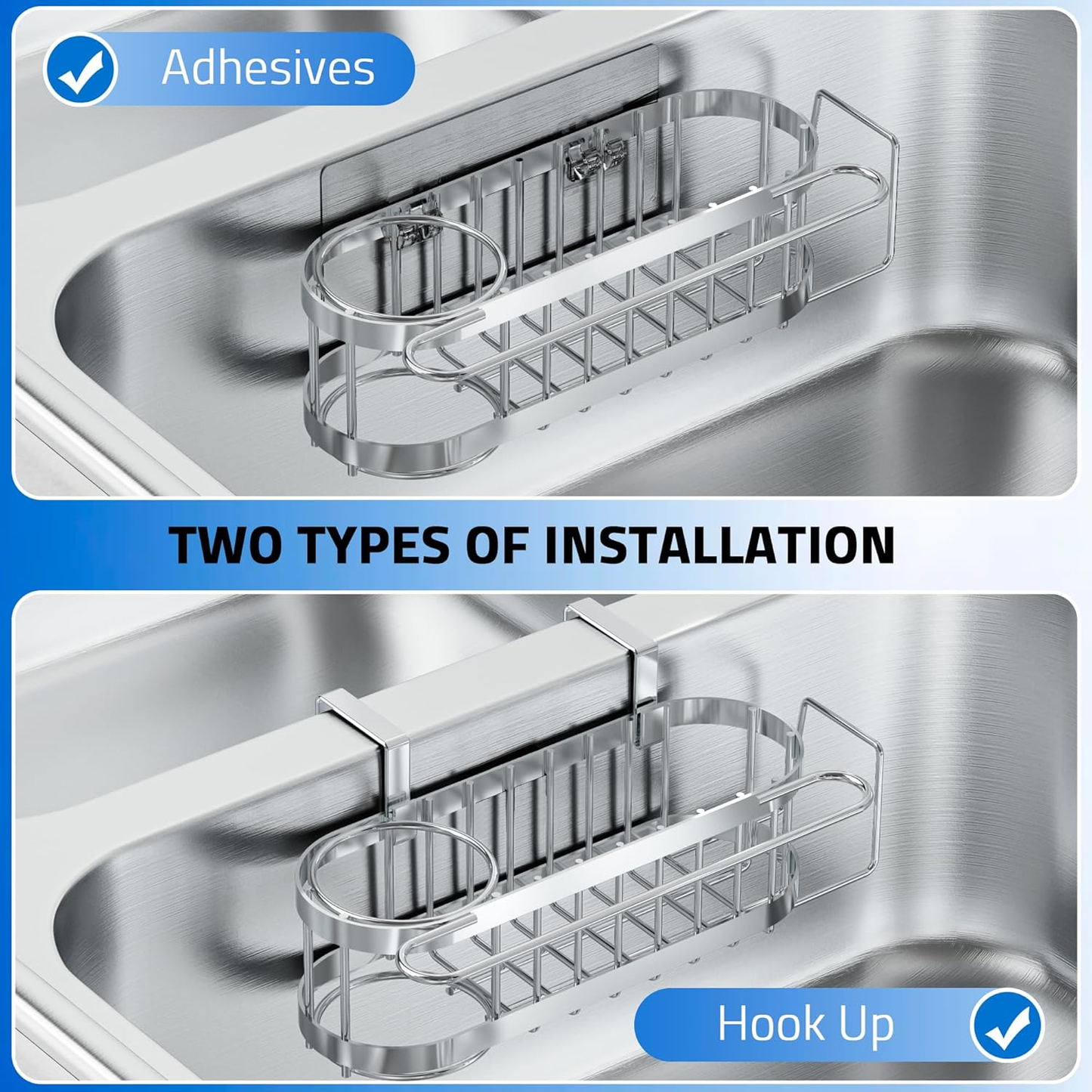 Stainless Steel Kitchen Sink Caddy Organizer with Suction Cups