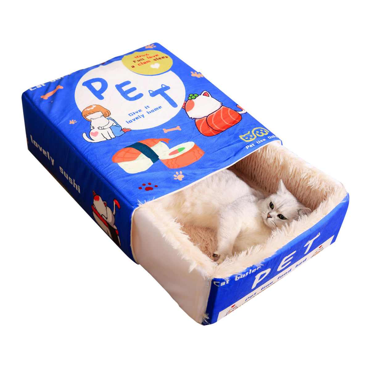 Cartoon Snack Box Cat Bed - Fully Enclosed, Soft, Multi-Season Pet Bed