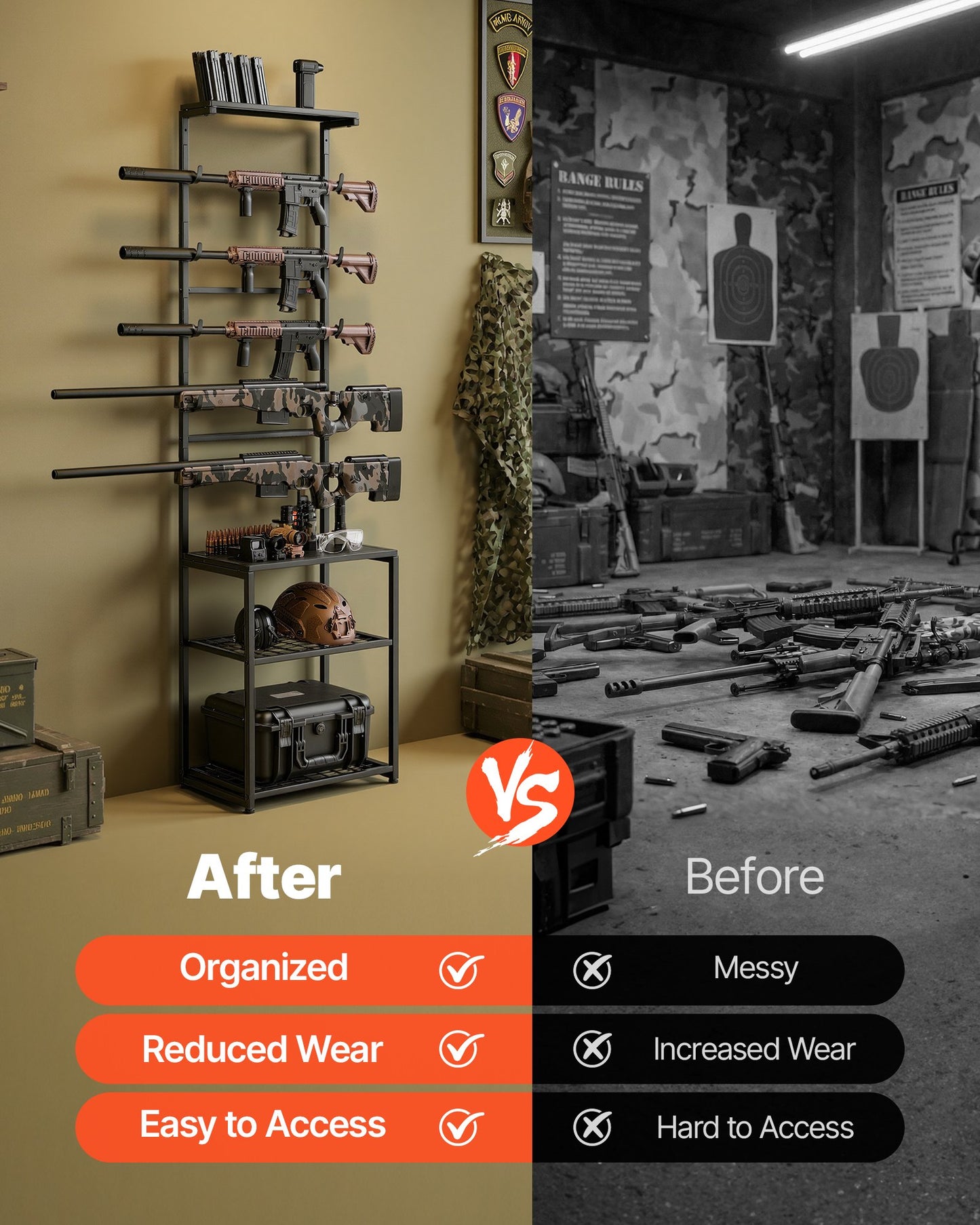 Floor Standing Gun Rack with Storage Shelf - Holds 5 Rifles, Heavy Duty Steel, Indoor Indoor Gun Storage Stand Black