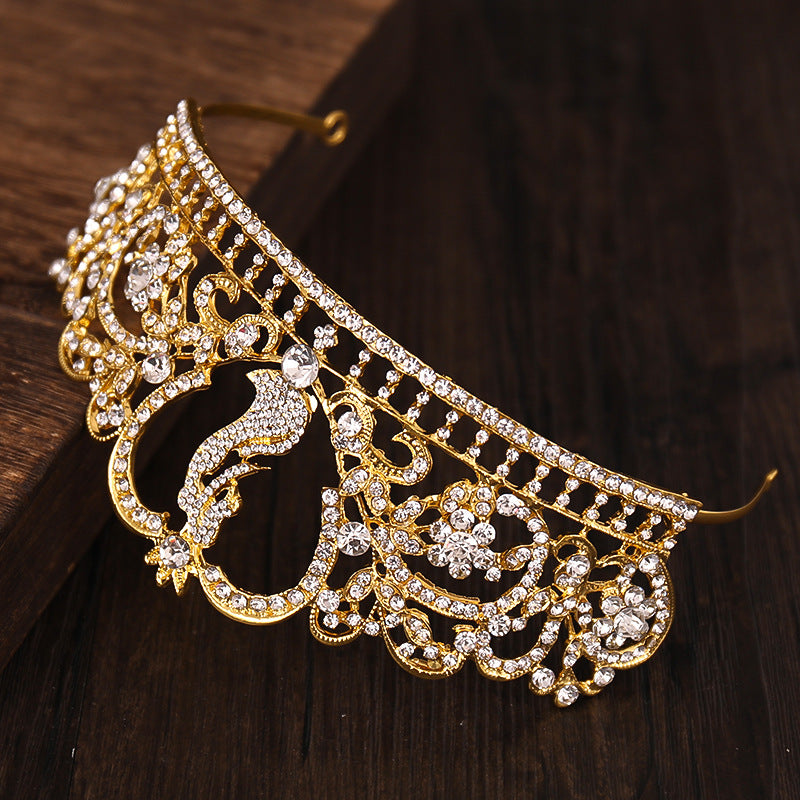 Diamond Crown Wedding Headband Gold Crystal Bridal Hair Accessory