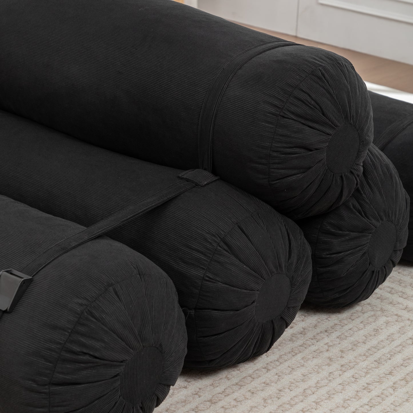 Adjustable Corduroy Floor Sofa - Black Multi-Person Leisure Chair