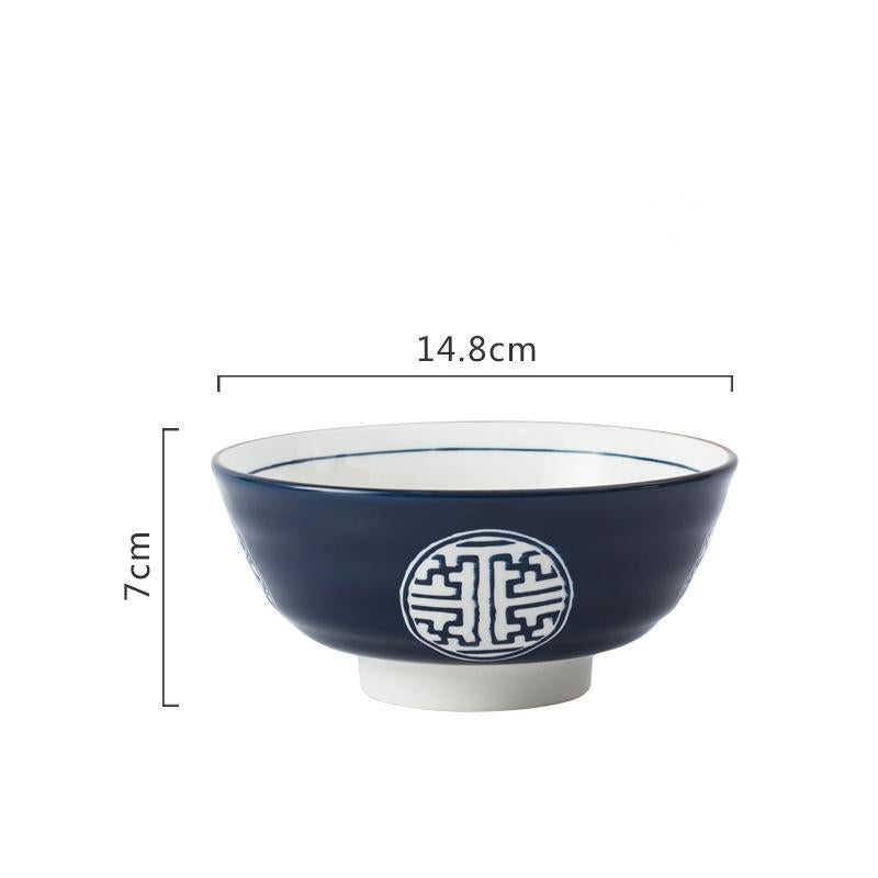 Ceramic Japanese Ramen Bowl Set - Porcelain Soup Bowls in Navy Blue, 6-8 Inch
