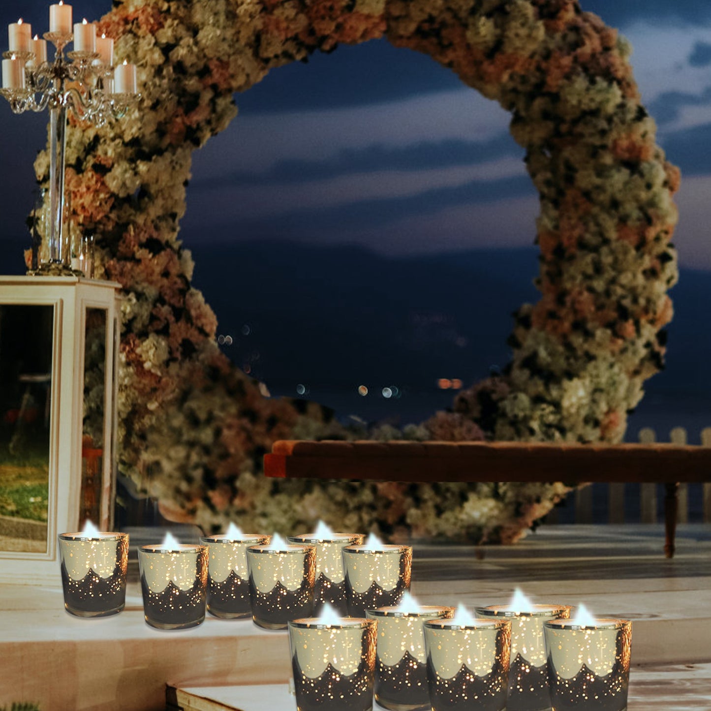 24Pcs Gold Mercury Glass Votive Candle Holders Set