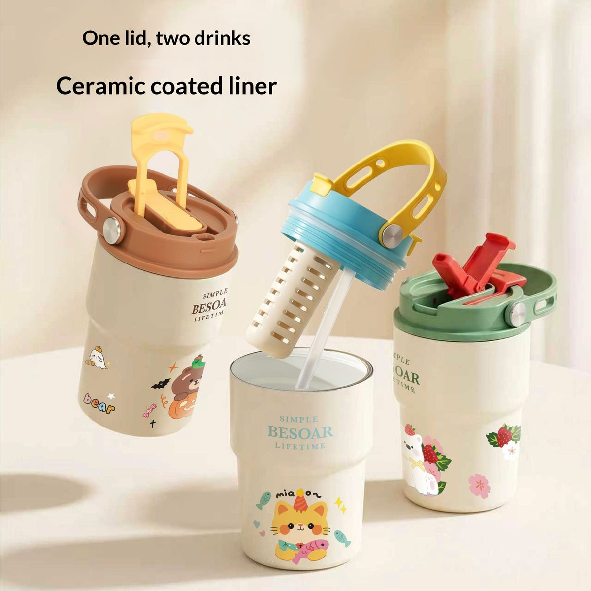 Insulated Ceramic Double-Drink Coffee Mug - Portable Household Drinkware