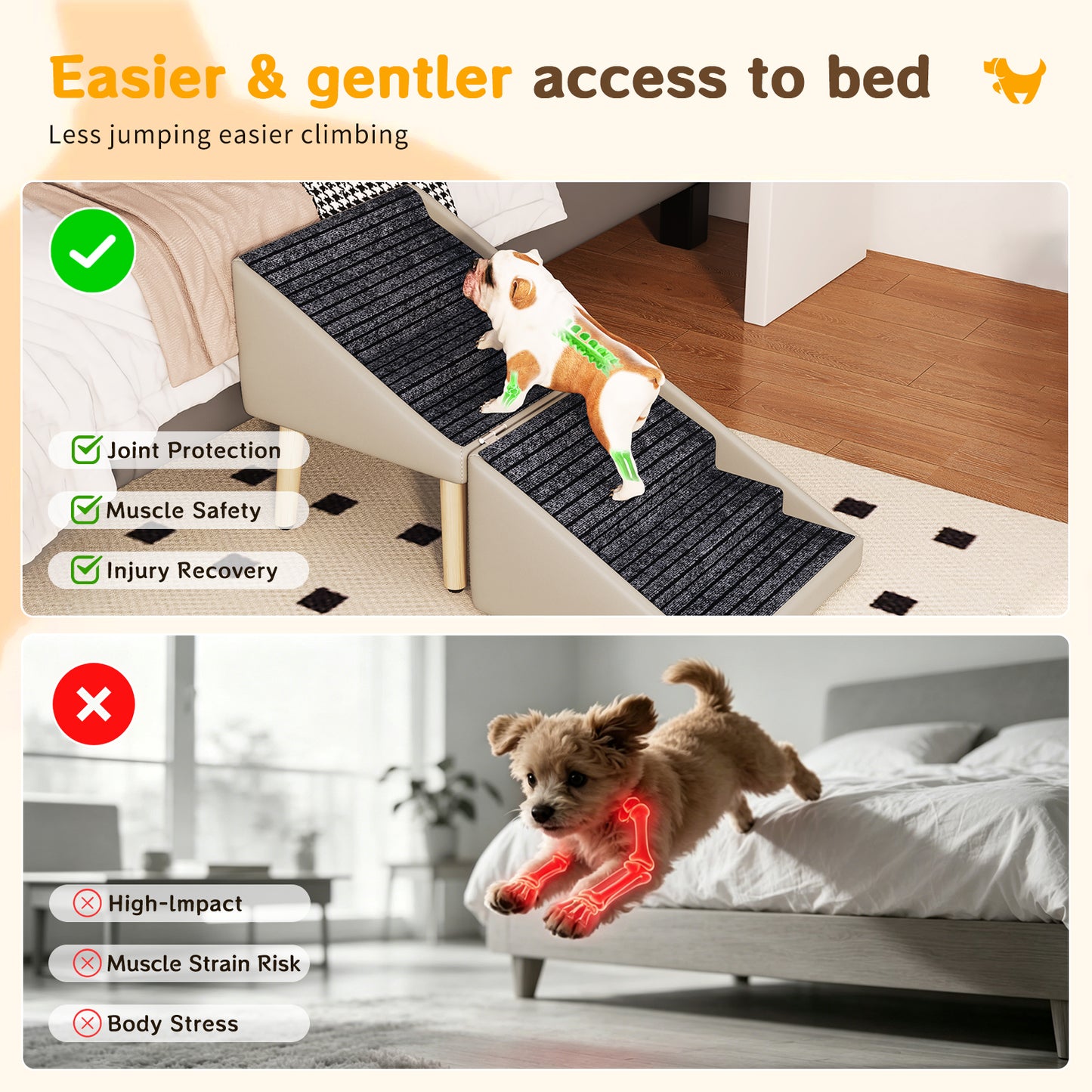 Foldable Wooden Pet Dog Ramp with Non-Slip Surface - 22.83 Inches