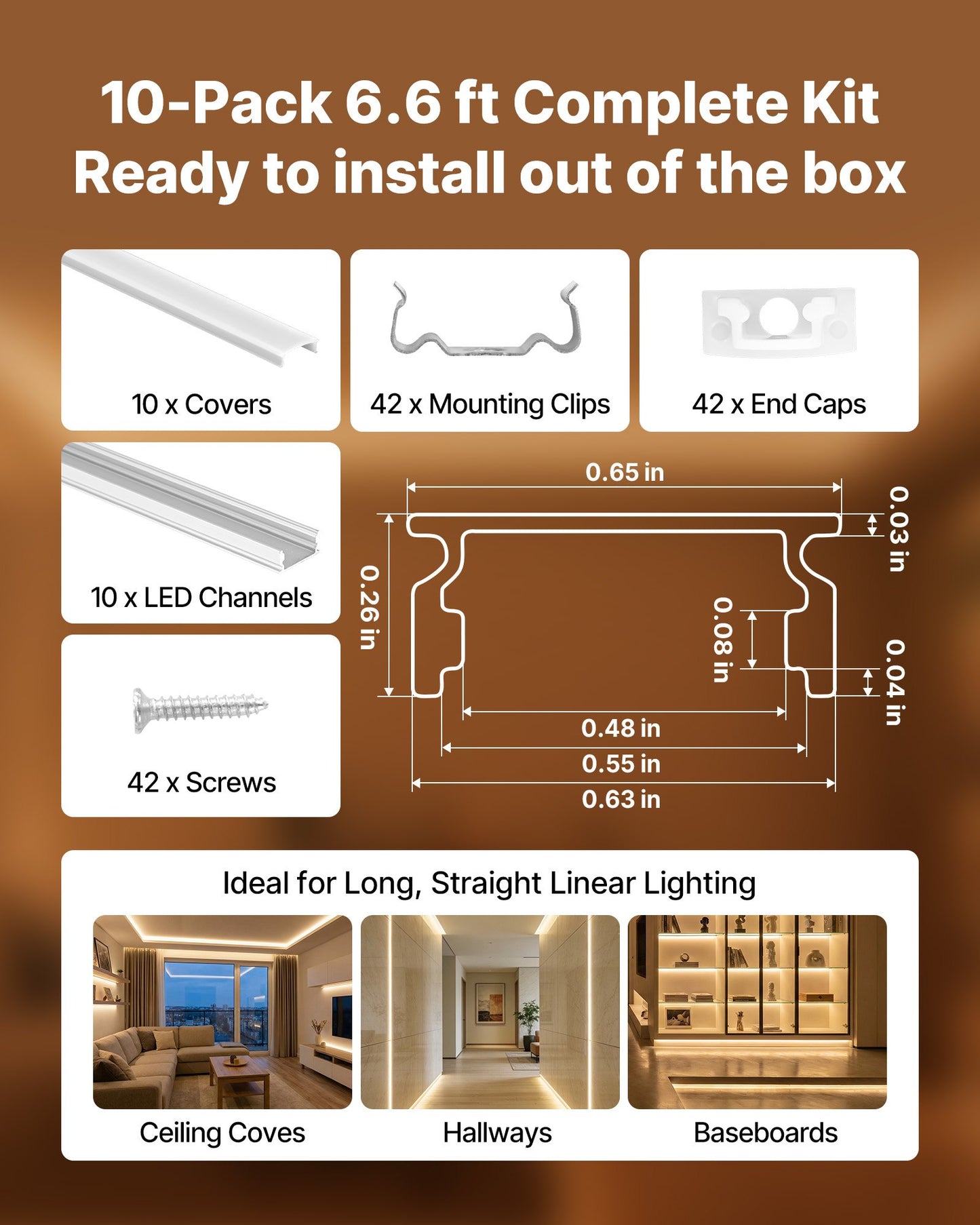 10-Pack 6.6 Ft U Shape LED Aluminum Channel with Milky Cover for LED Strip Lighting