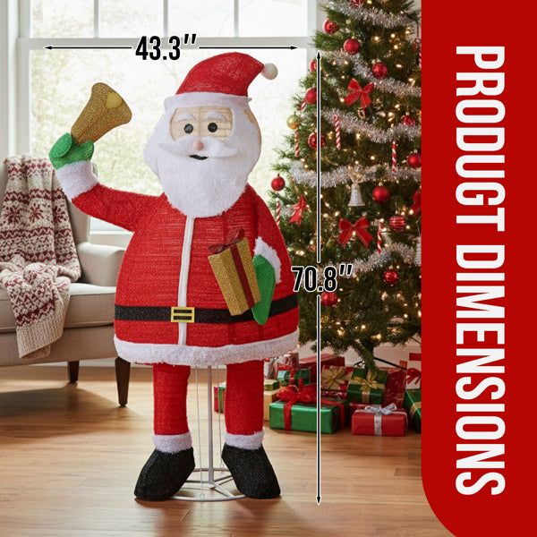 6FT Lighted Santa Claus Decoration with 200 Warm White LEDs